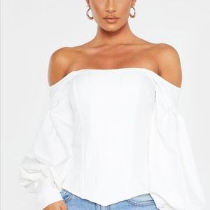 White Bardot Balloon Sleeve Corset Top